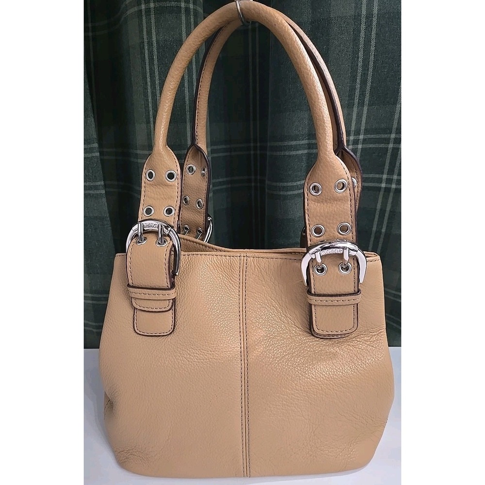 Tignanello Tan Pebble Leather Handbag Shoulder‎ Purse Satchel